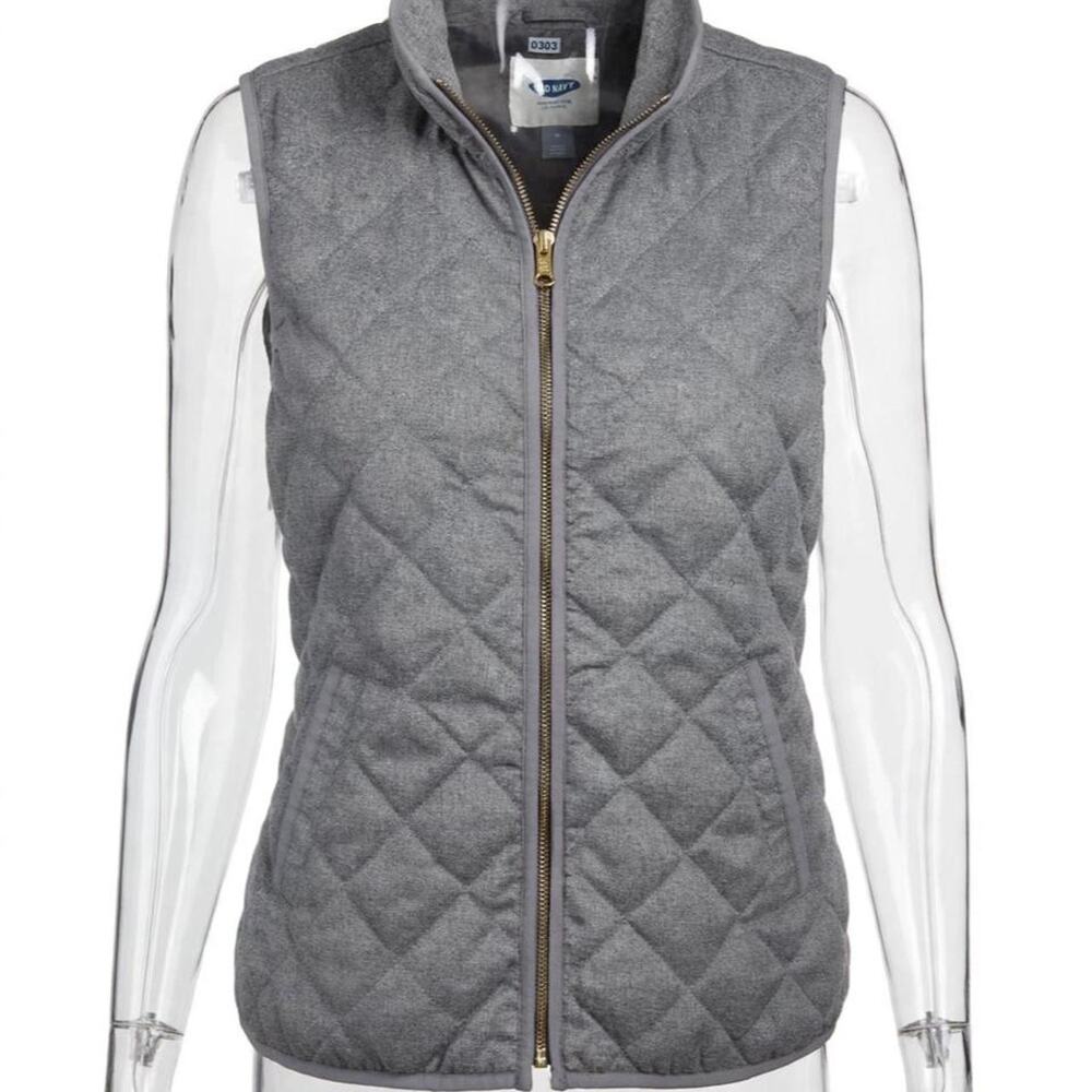Old Navy Vest Womens M Gray Quilted Puffer Full Zip  Pockets Lightweight